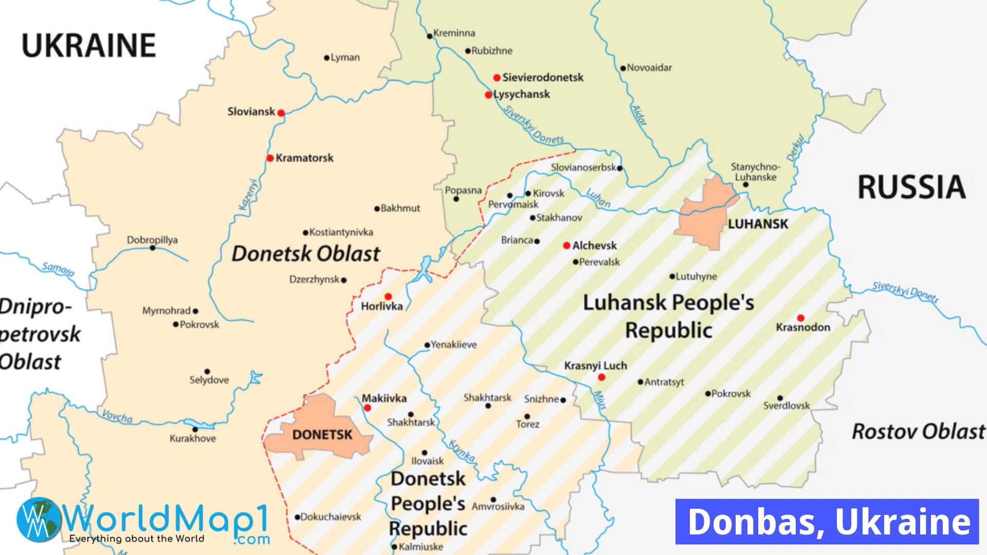 Detailed Donbas Carte  Ukraine et Russie